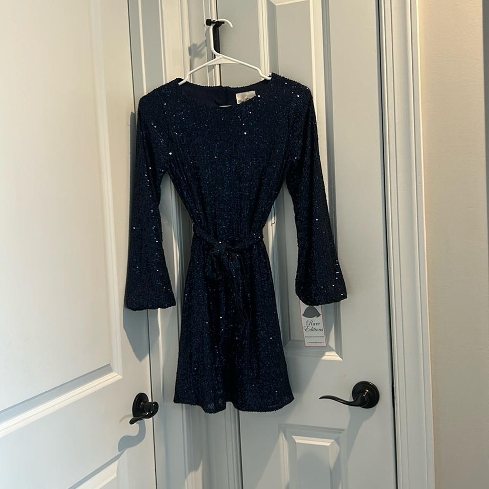 NWOT Rare Edition Long sleeve sparkly navy blue dress, youth 14